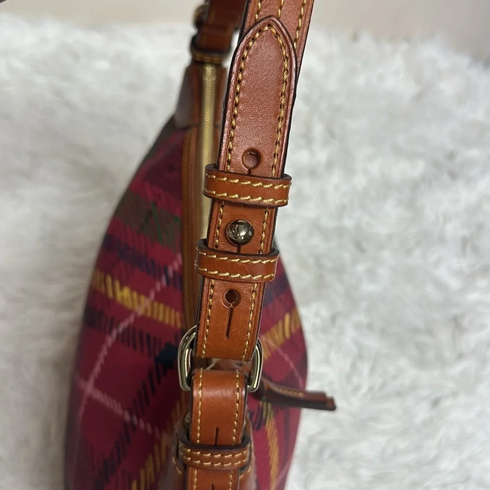Dooney and Bourke Plaid Tartan Dome Handbag with Pebbled leather